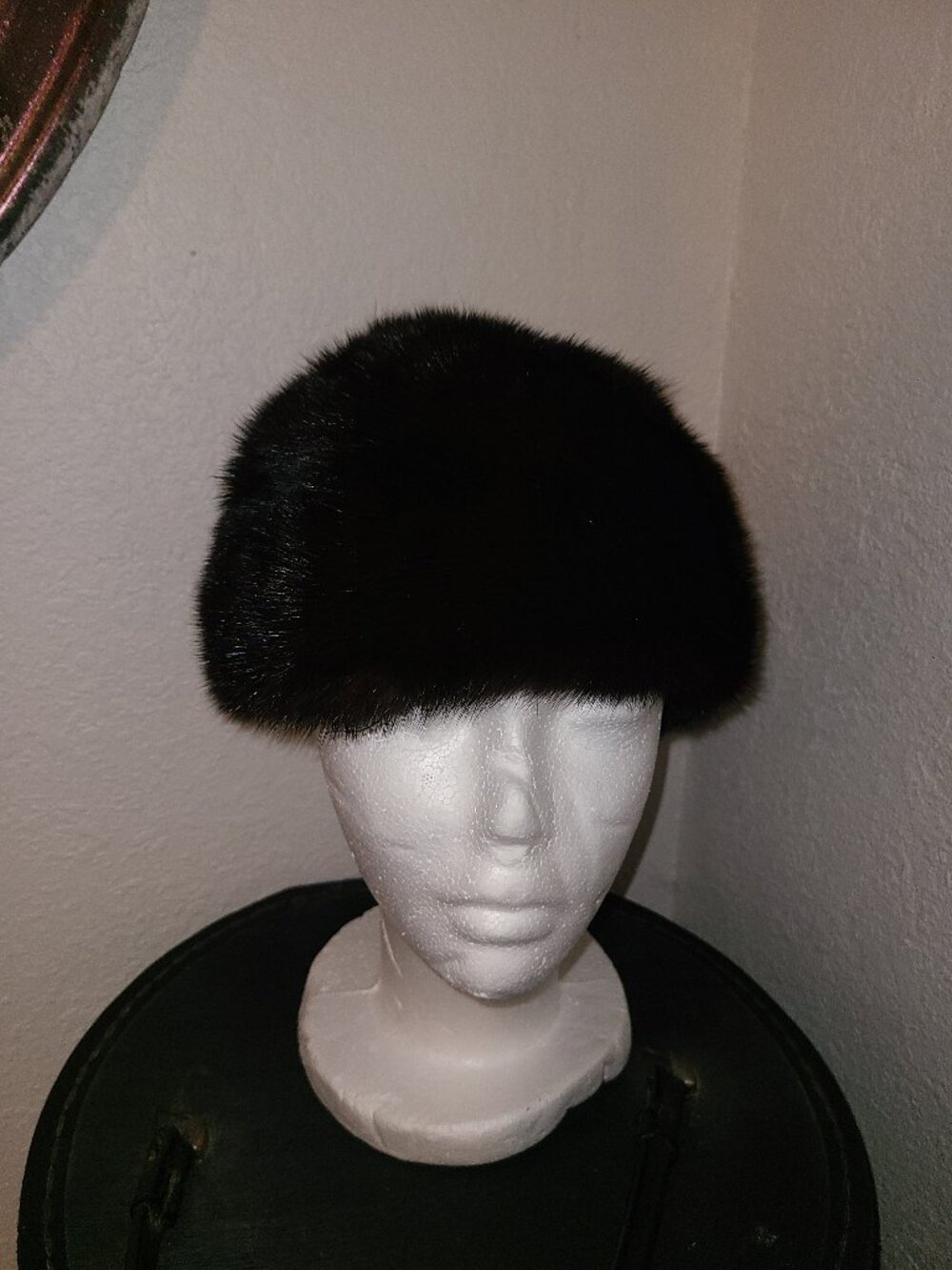Vintage Pillbox Hat Black Mink